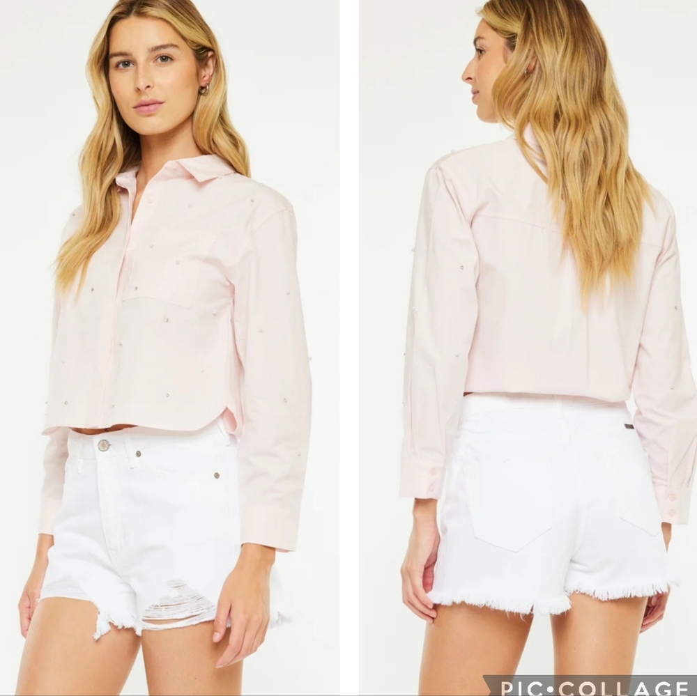 KanCan Estella Ultra High Rise Shorts White Size L Frayed Hem Distressed Summer